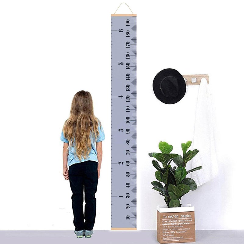 MinoMia Kids Growth Chart, Wood Frame Fabric Canvas Height Measurement Ruler from Baby to Adult for Child's Room Decoration 7.9 x 79in (7.9 x 79in, Gray) - Image 2